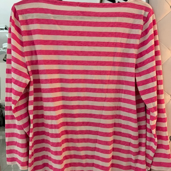J Crew Factory Pink & White Cabana Stripe 3/4 Sleeve top 100% Cotton Size S/M - Picture 2 of 6